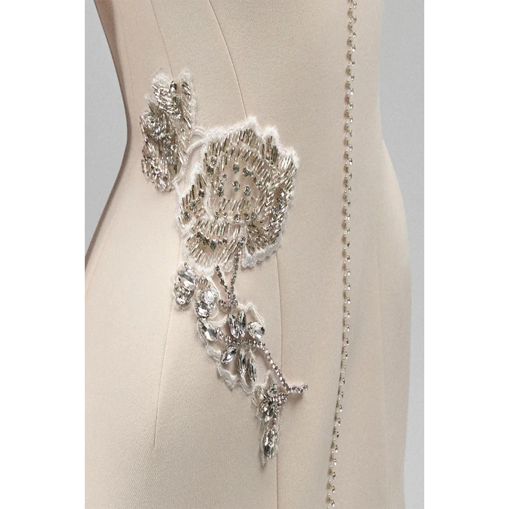 Abiti da sera alla moda con collo alto e maniche corte, abito da donna dritto lungo fino al pavimento per feste di matrimonio con cerniera in cristallo, abiti da ballo