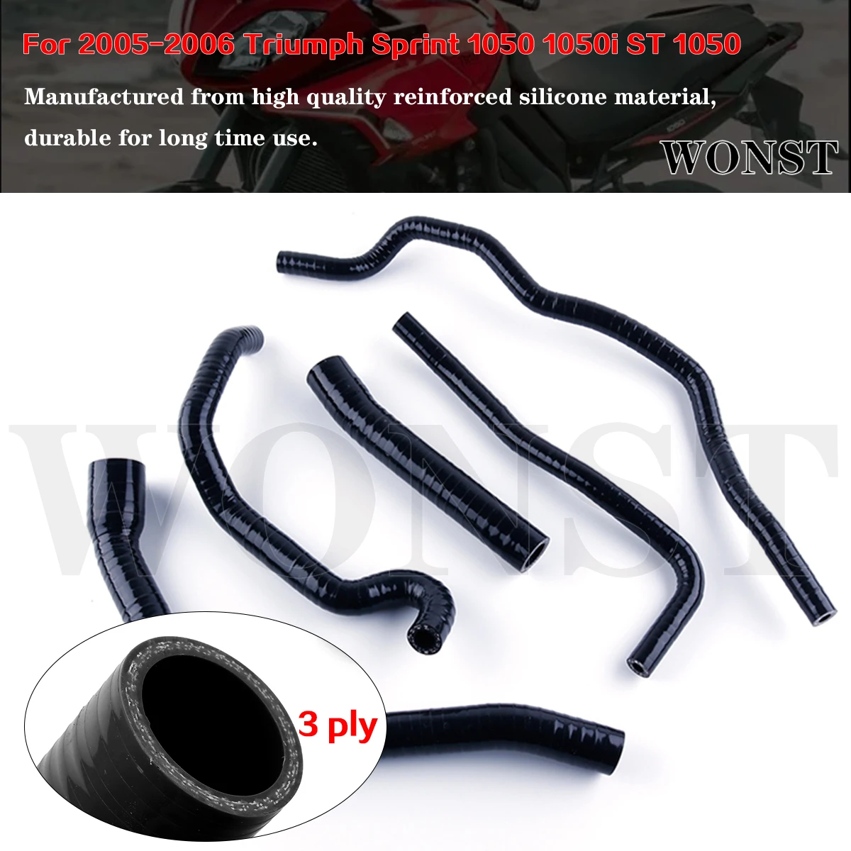 

5Pcs For 2005 2006 Triumph Sprint 1050 1050i ST 1050 Motorcycle Silicone Radiator Coolant Hoses Tubes Pipes Kit