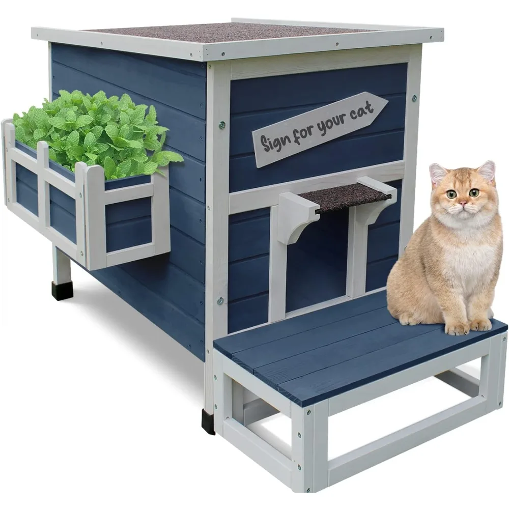 

Outdoor Cat Shelter With Escape Door Rainproof Outside Kitty House Kennel for Cats Bed Pet Supplies Products Accessories Home