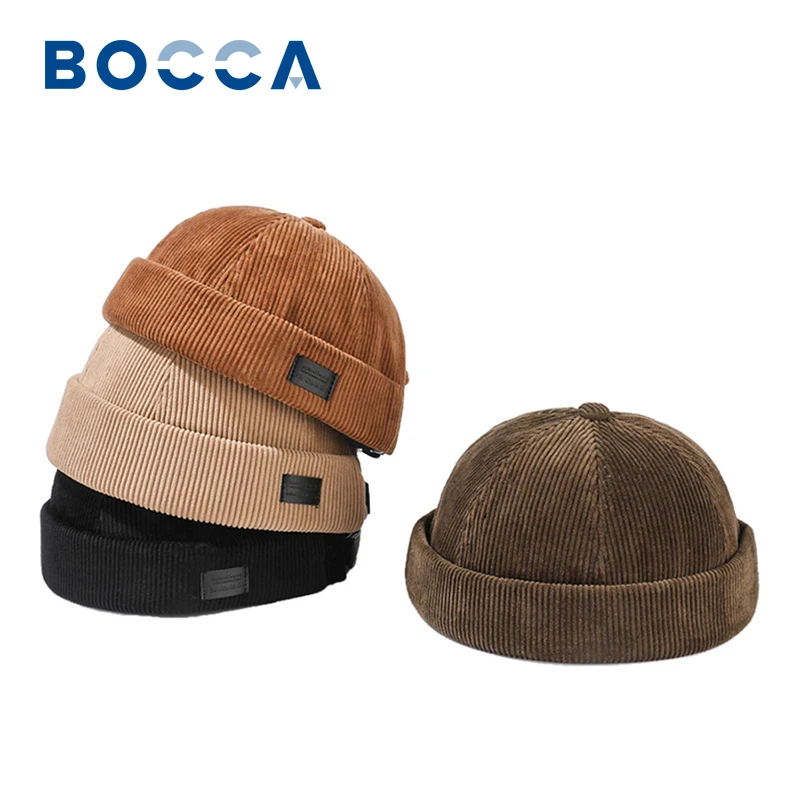 Bocca veludo docker boné sem viseira espessamento inverno outono brimless bonés cúpula gorro chapéu das mulheres dos homens do vintage retro rua