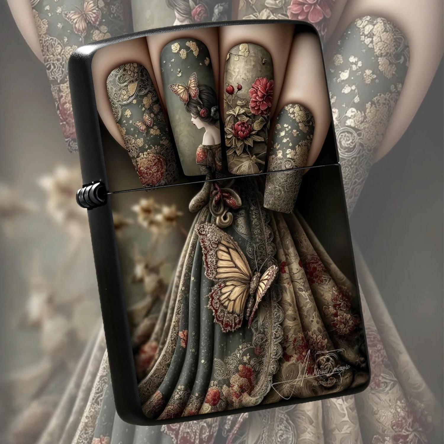 Vintage Elegant Floral Art Style Portable Lighter, Aesthetic Exquisite Decorative Piece, Suitable For All Daily Scenarios, Retro Aesthetic Creative Item, Perfect For Gifting And Personal Use, Artistic Texture Practical Carry-On Accessory To