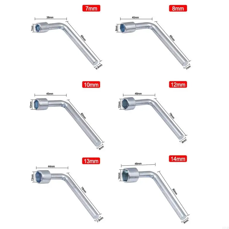 920L 6 Sizes Metric L Shaped Angled Socket Wrench Elbow Wrench for Mechanic Repair Tool 7/8/10/12/13/14mm Optional