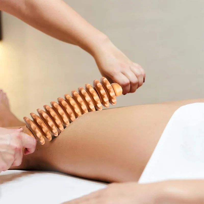 Curved Wood Therapy Massage Roller Tools,Lymphatic Drainage, Cellulite Massage & Wooden Muscle Roller Stick for Waist and Thigh.