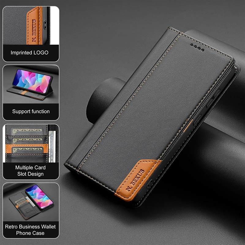 For Samsung Galaxy S26 Ultra S25 FE S24 S23 S22  A57 A37 Luxury Business PU Leather Flip Case Card Slots Stand Magnetic Shell