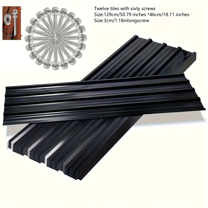 

12pcs of Roofing Sheets, Trapezoidal Metal Sheets, Each 50.79 x 18.11inch, 7m² Roofing Sheet for Roof Coverings, Garden Houses, Tool Sheds, with Gloves, Corrugated Cardboard, Water-resistant, Side Wall Cladding, Carports, Garages, Mobile Homes