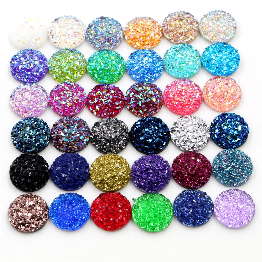 New Fashion 40pcs 8mm 10mm Mix Color Druzy Natural ore Styl Stone Shape Series Flat Back Resin Cabochons Cameo