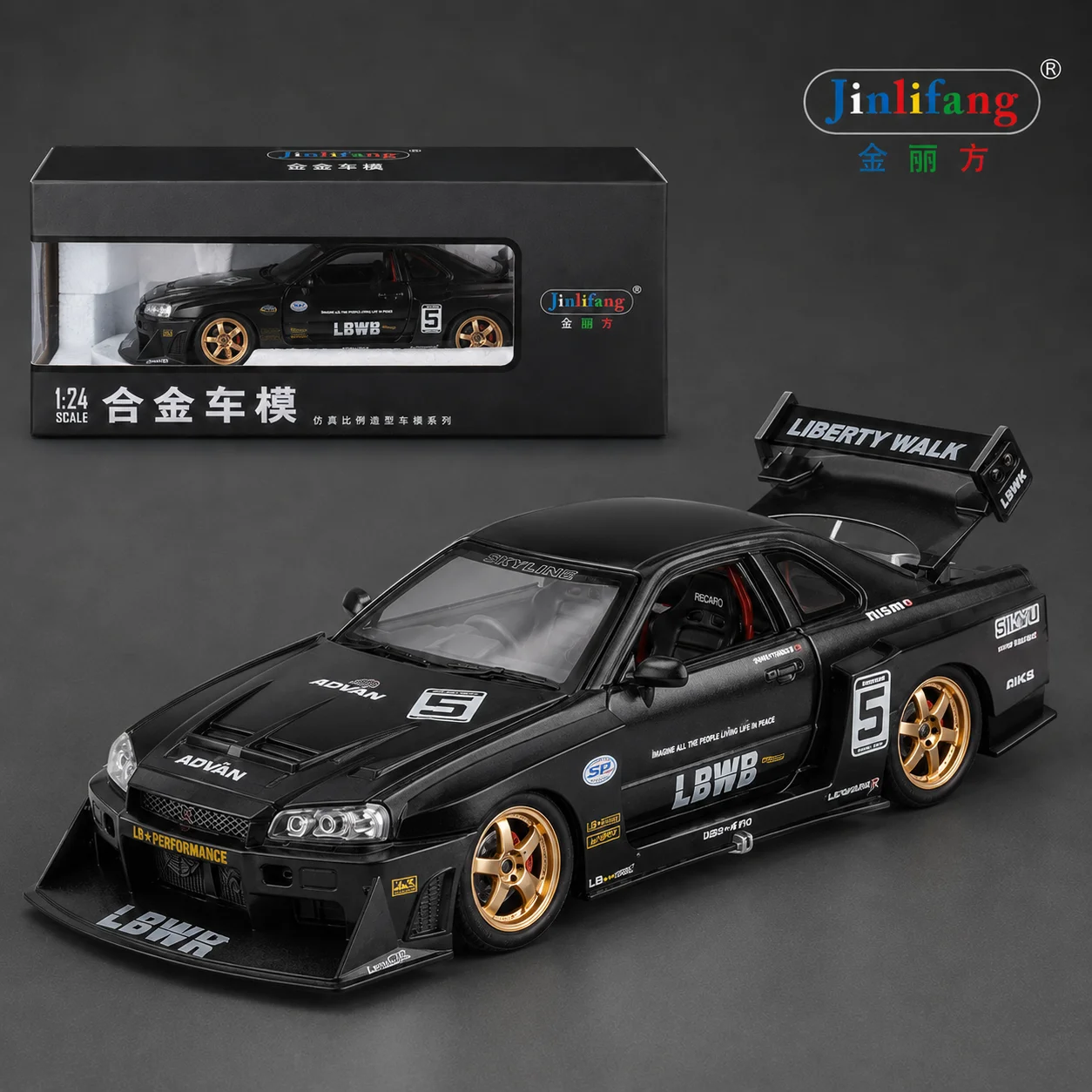 1:24 Nissan Skyline GTR R34 JDM LBWK Racing Car Diecast Metal
