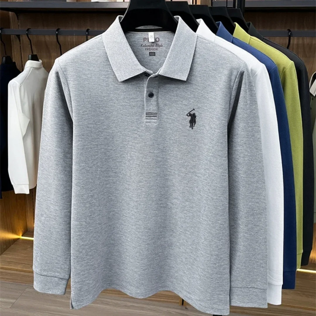 2026 neues 100% reines Baumwoll-Poloshirt der High-End-Marke für Herren, langärmelig, Herbstmode, luxuriöse Stickerei, Golf-Oberteil, Business-T-Shirt – Detail 6