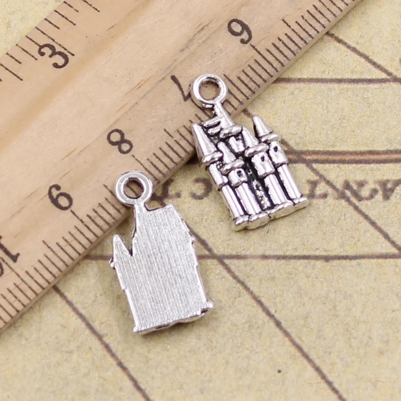 25 sztuk Charms kaplica zamkowa katedra 19x10mm antyczny brąz kolor srebrny wisiorki dokonywanie DIY Handmade tybetański znalezienie biżuterii