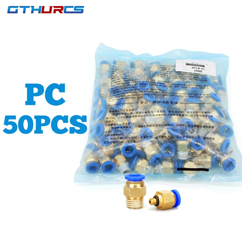 50 sztuk armatura pneumatyczna PC szybkie złącze powietrza PC4-M5 PC6-01 PC6 1/8 "1/4" 3/8 "1/2" gwint męski szybkie łączenie mosiężna złączka