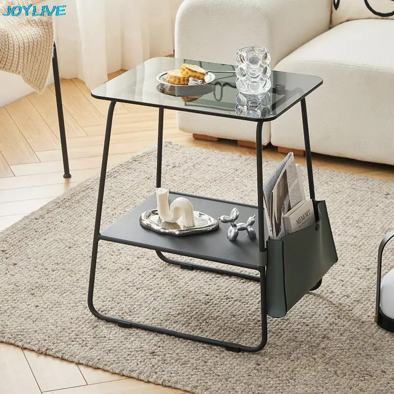 

JOYLIVE Sofa Side Table Coffee Table Bedside Table Rack Shelf Double Layer Metal Glass Corner Table 2022 New Dropshipping