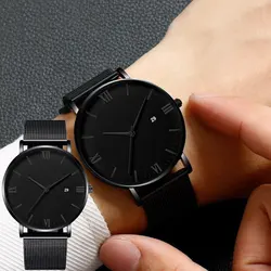 Fashionable business men's watch ultra-thin mesh belt Roman pattern trendy simple men's and women's quartz watch