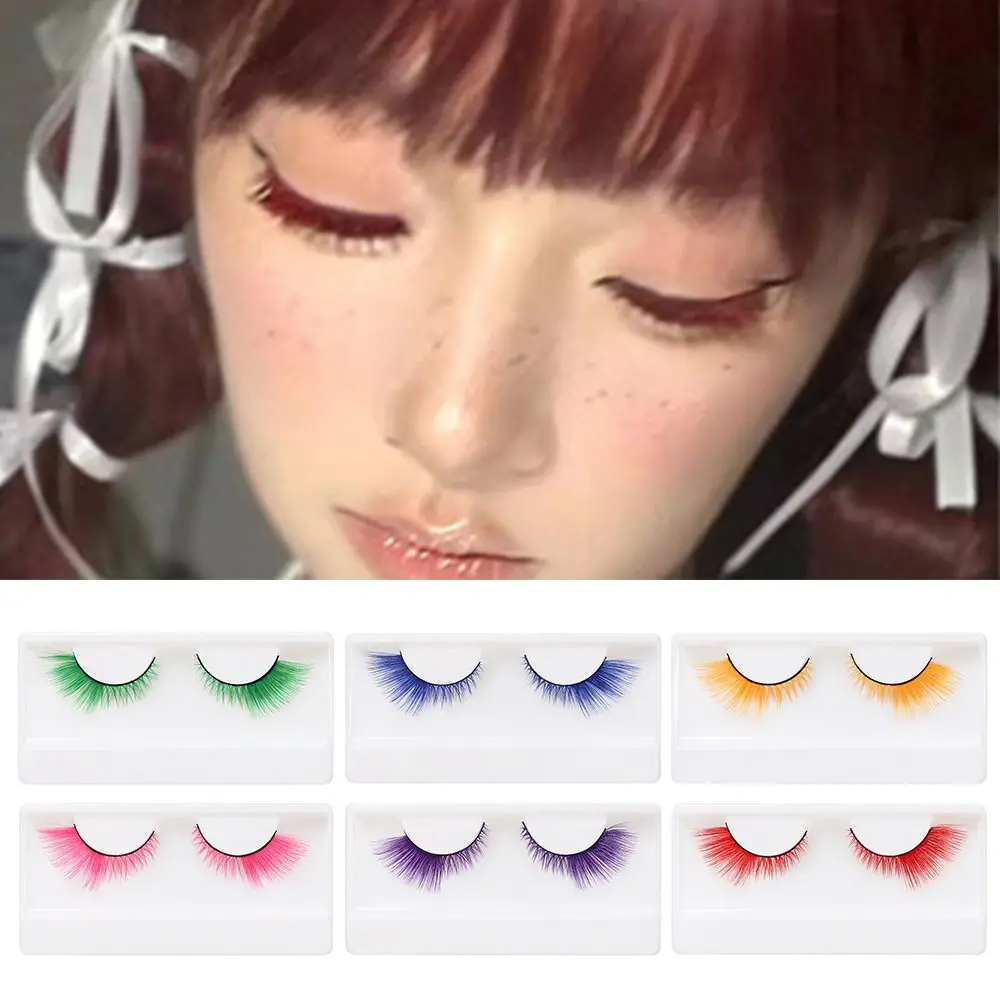 1 Pairs Dramatic Look Colorful False Eyelashes Masquerade Soft Fluffy Colored Lashes Cosplay Party Eyelash Extension