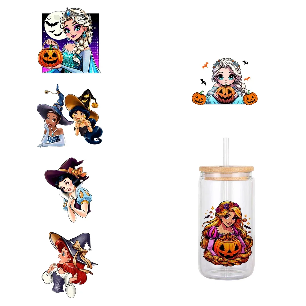 11X12cm Halloween Disney Cartoon Princess UV DTF Transfer Sticker Waterproof Transfers Decals For 16oz Glass Cup Wrap Sticker