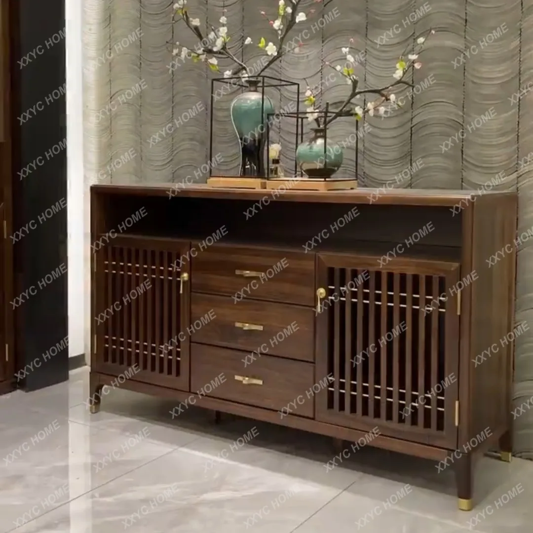 Entrance cabinet, living room, tea and wine cabinet, solid wood household storage and storage integrated dining cabinet