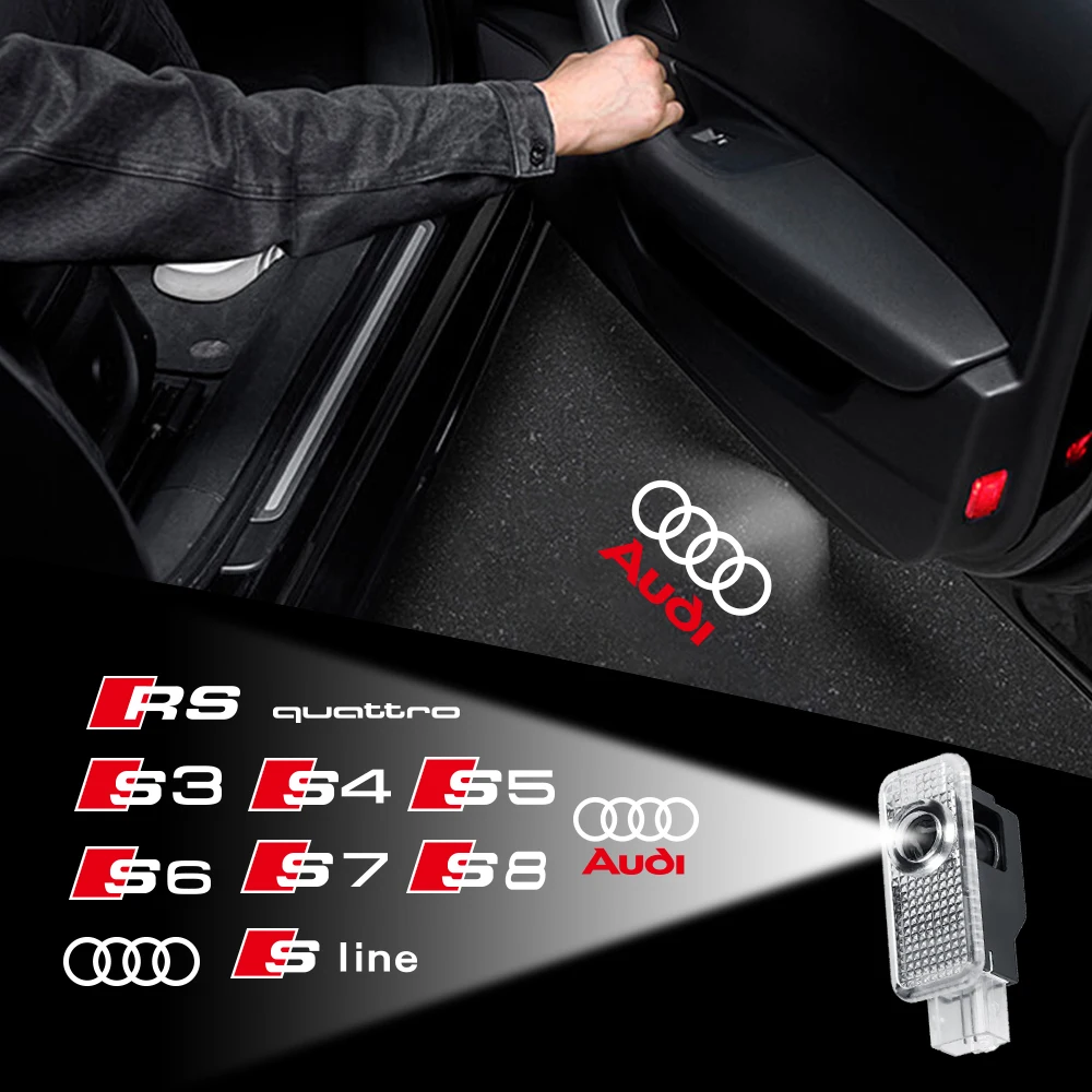 2Pcs HD Car WirelessProjector LED Light Car Door Welcome Light Auto Accessories For AUDI S line quattro S3 S4 RS S6 S5 S7 S8