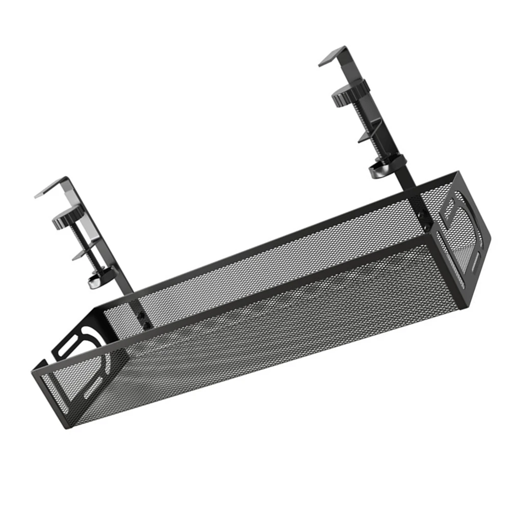 

Cable Management Tray Under Desk Metal Wire Organizer Rack Black Storage Solution Compact Size High Load Bearing Capacity