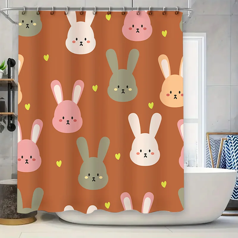 

Animal Print Shower Curtains Cute Bunny Rabbit Design 180GSM Polyester Fabric Waterproof Home Decor Item for Bathrooms Orange Co