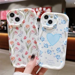 Phone Case For Samsung Galaxy S24 S23 Ultra S20 FE S21 Plus M34 S23FE S20FE Soft Silicone Wavy Edge Love Heart Flower Back Cover