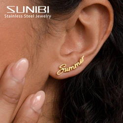 SUNIBI Customized Name Earrings for Women Gold Plated Personalized Letter 316L Stainless Steel Stud Earrings Jewelry Gift