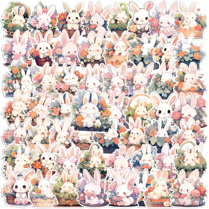 61Pcs Cute Rabbit Graffiti Decorative Stickers Decals DIY Kids Toy Funny Skateboard Scrapbook Laptop Fridge Refrigerator Gift