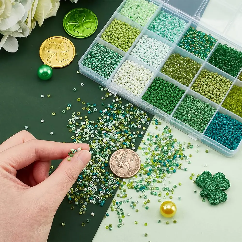 9000pcs 2mm Green Seed Beads, 12/0 Glass Round Mini Spacer Beads for Earrings, Bracelets, Necklaces, Eyeglass Chain DIY Crafts image 3