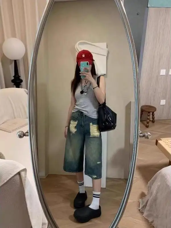 

Широкие джинсы с высокой талией, женские летние новые свободные брюки больших размеров или плюс узкие прямые брюки на семи футов