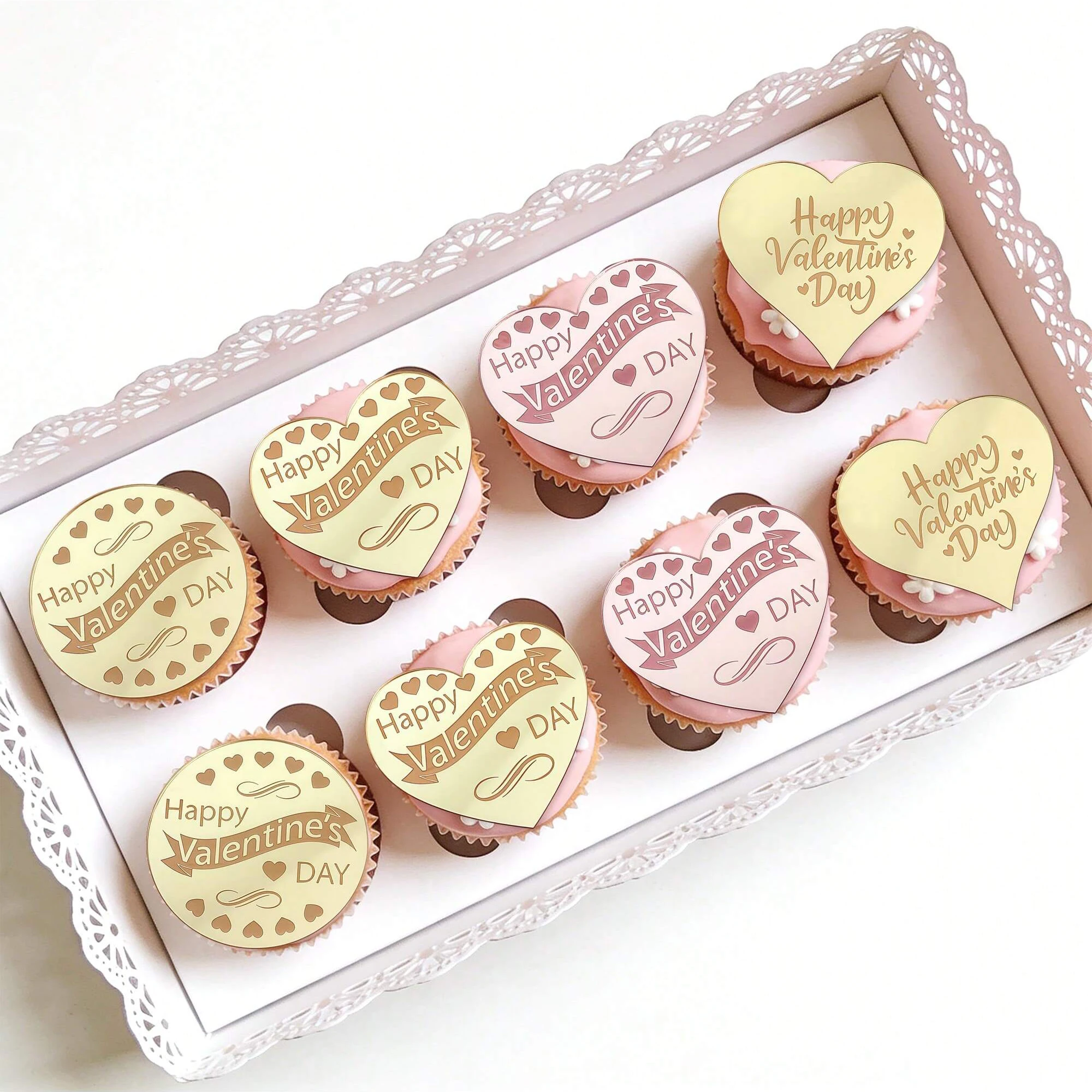 10 Stück Romantik mit Acrylherz Gold Valentinstag Cupcake-Topper für Valentinstag Hochzeitsdekoration Zubehör Dekoration