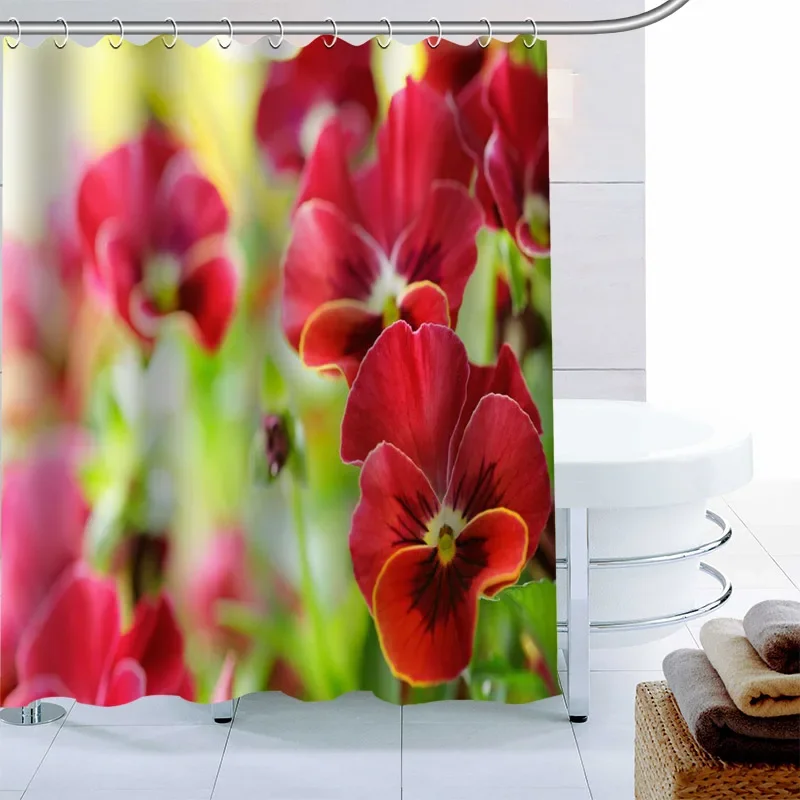 Modern Pansies Flower Shower Curtain Decor Waterproof Polyester Fabric Bath Curtain 180X180cm Eco-friendly Bathroom Curtain