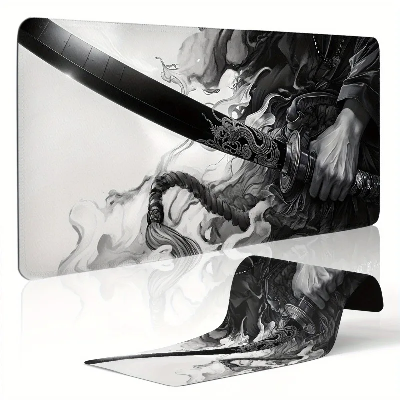 

Sword, Black and White Long Gaming Mouse Pad , Extended Anime Mouse Pad, Large Mouse Pad with Non-slip Base Long Desk Pads