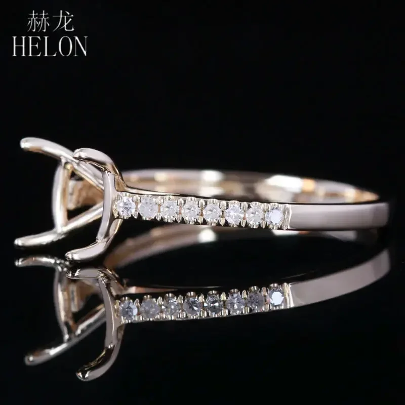 HELON 7-8mm Round Cut Diamond Solid 14k Yellow Gold Semi Mount Engagement Wedding Ring Setting For Women Romantic Trendy Jewelry