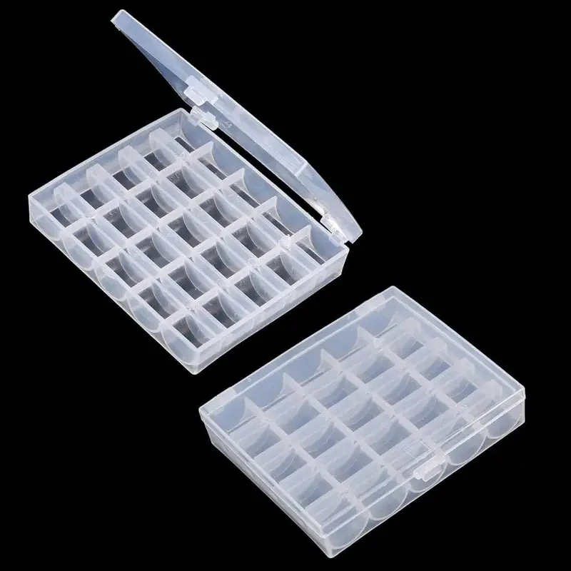 1pc Sewing Machine Bobbins Box, Empty Bobbin Storage Organizer, 25 Slots Transparent Plastic Storage Box For Home Sewing Accesso