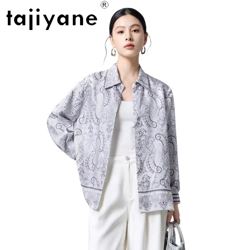 

TAJIYANE 100% шелковые рубашки из тутового шелкопряда для женщин, блузка с ретро-принтом, повседневные свободные весенние женские топы, новинка 2026 года, женская одежда, блузка