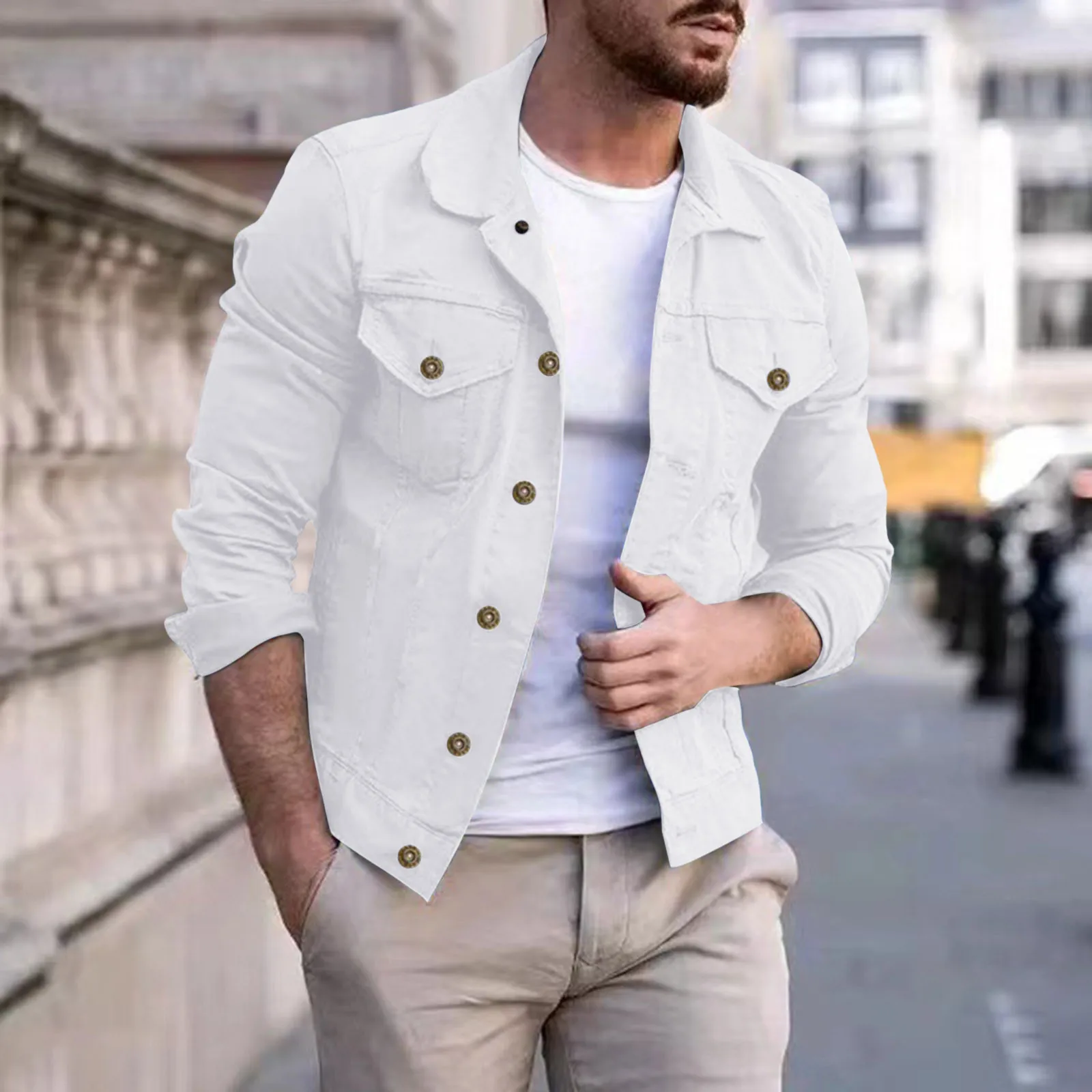 

Men's Long Sleeve Denim Sweatshirt Cardigan Casual Holiday Cargo Coat Windbreaker Jackets