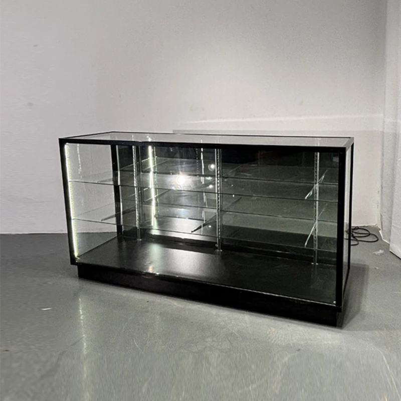 70'' Full Vision Glass Showcase Display Case - Black