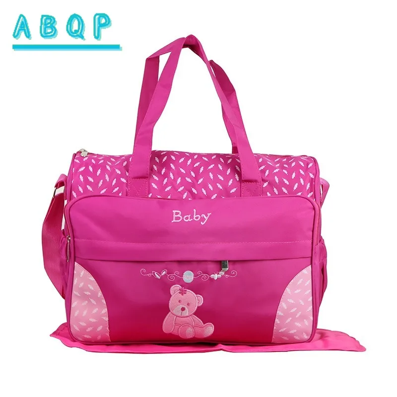 Baby Diaper Bag Large Capacity 5-piece Baby Product Storage Bag Embroidered Cartoon Fashion Multifunctional Portable Baby Bag