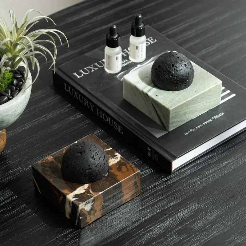【Natural】Black Lava Rock Stone Diffuser with Marble Base, Luxury Essential Oil Diffusers for Home Offices Yoga Sauna SPA