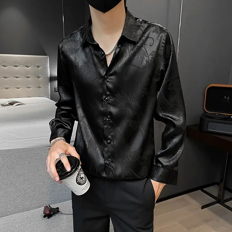 Shirts for Men Business Black Man Shirt Funny Plain Anime Graphic High Quality Luxury Summer Fashion 2024 Trendyol Slim Fit Silk