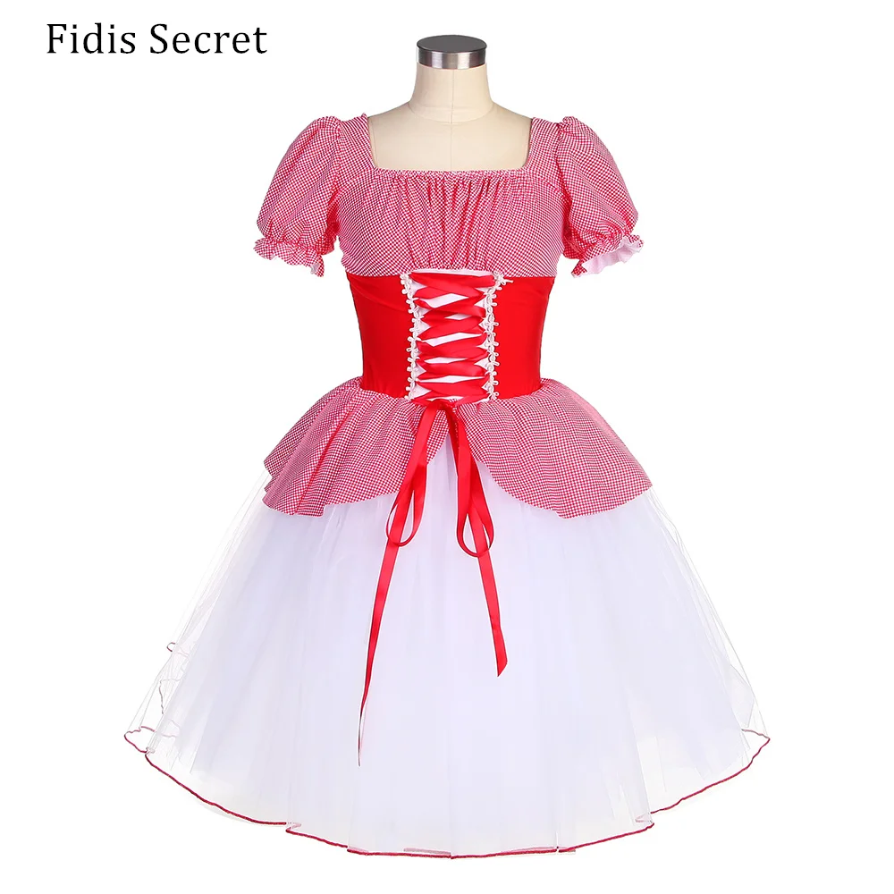 

Women Red Giselle Ballet Stage Wear w/White Romantic Long Dress,Girls Professional Peasant Dancing Performance Tutu Costumes