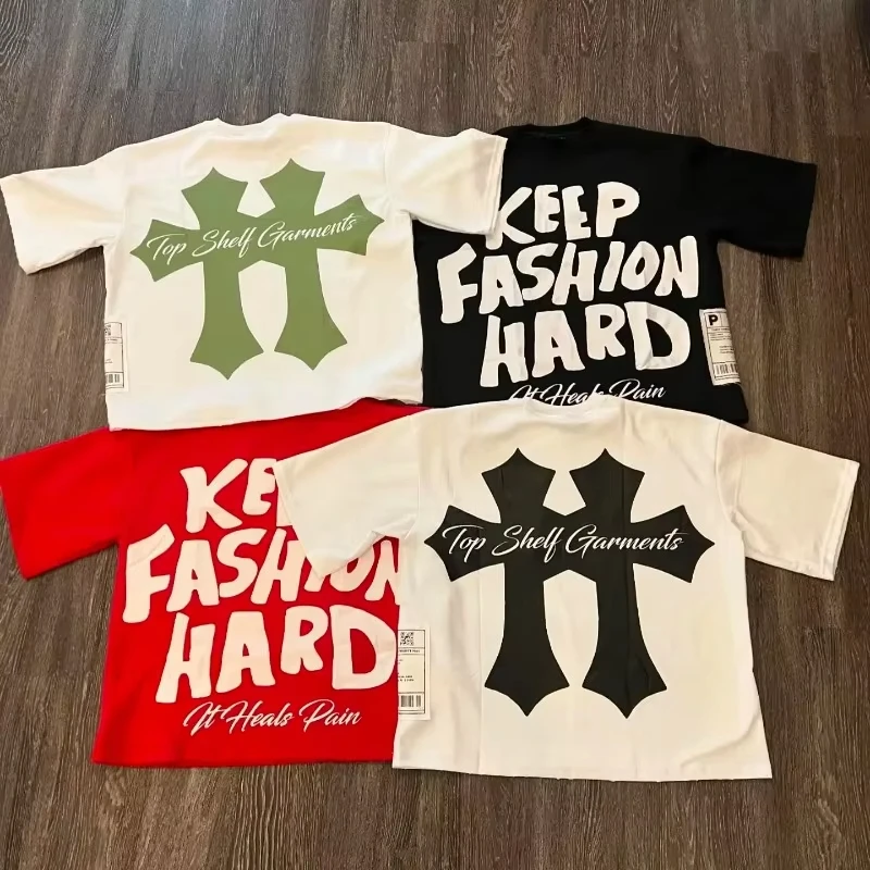 Camiseta estampada de algodón puro con cuello redondo para mujer, camisetas holgadas informales de marca a la moda para parejas, camisetas Harajuku americanas Y2k