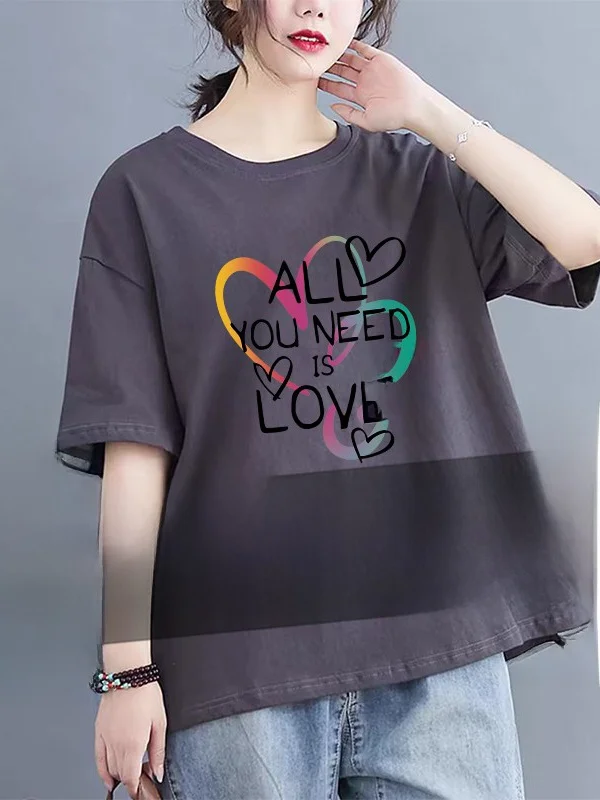 

Loose Fit round Neck Short Sleeve T-Shirt for Middle-Aged Women Anti-Aging Large Size Casual Comfortable Polyester Fiber