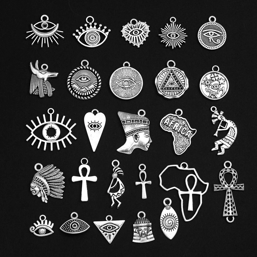 20/40pcs/lot Vintage Africa Egyptian Pharaoh Ankh Cross Charms Eye Of Horus Kokopelli Pendant For Diy Jewelry Making Accessories