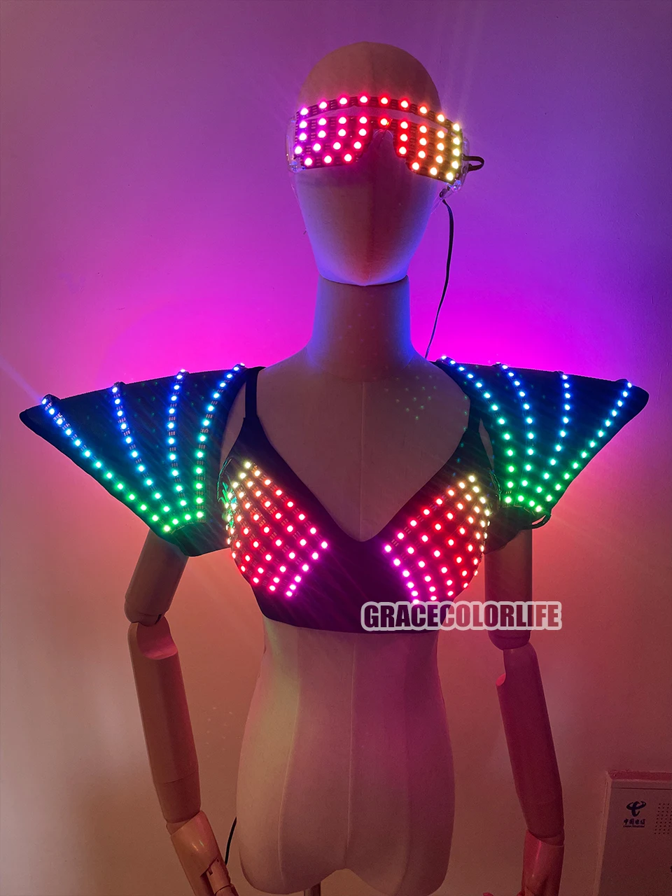 Cyberpunk – soutien-gorge LED Laser polychrome et Costume de danse d'épaule lumineuse, vêtements lumineux Sexy pour Bar, DJ, fêtes Disco, événements de salle de bal