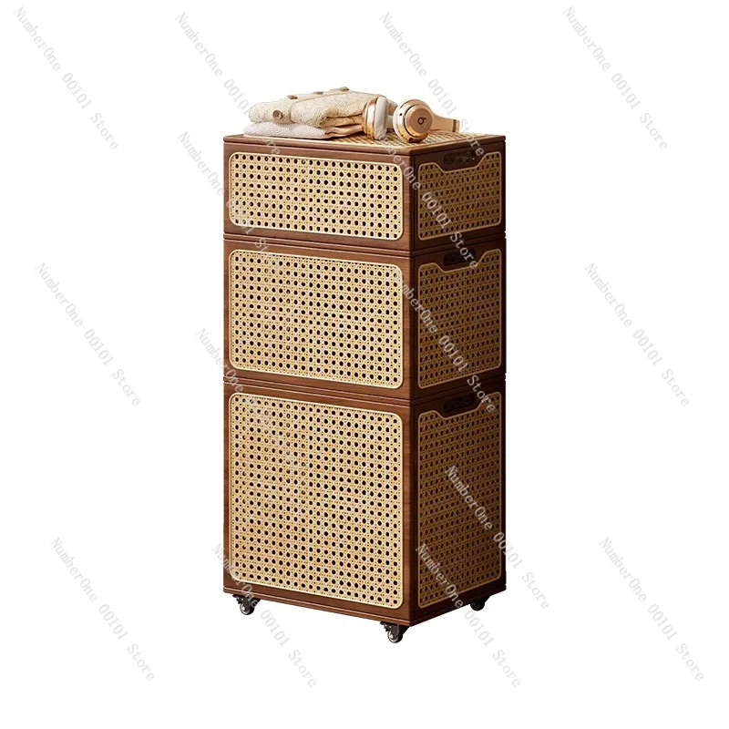 

Rattan Storage Basket With Wheels Solid Wood Large Capacity Storage Basket Snack Storage Basket Movable Household Organizer