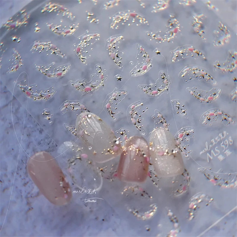 

1pcs French Ice Crystal Nail Sticker Shiny Jelly Self Adhesive Sticker Gold Silver Bronzing Cartoon Slider For Nails Decorations