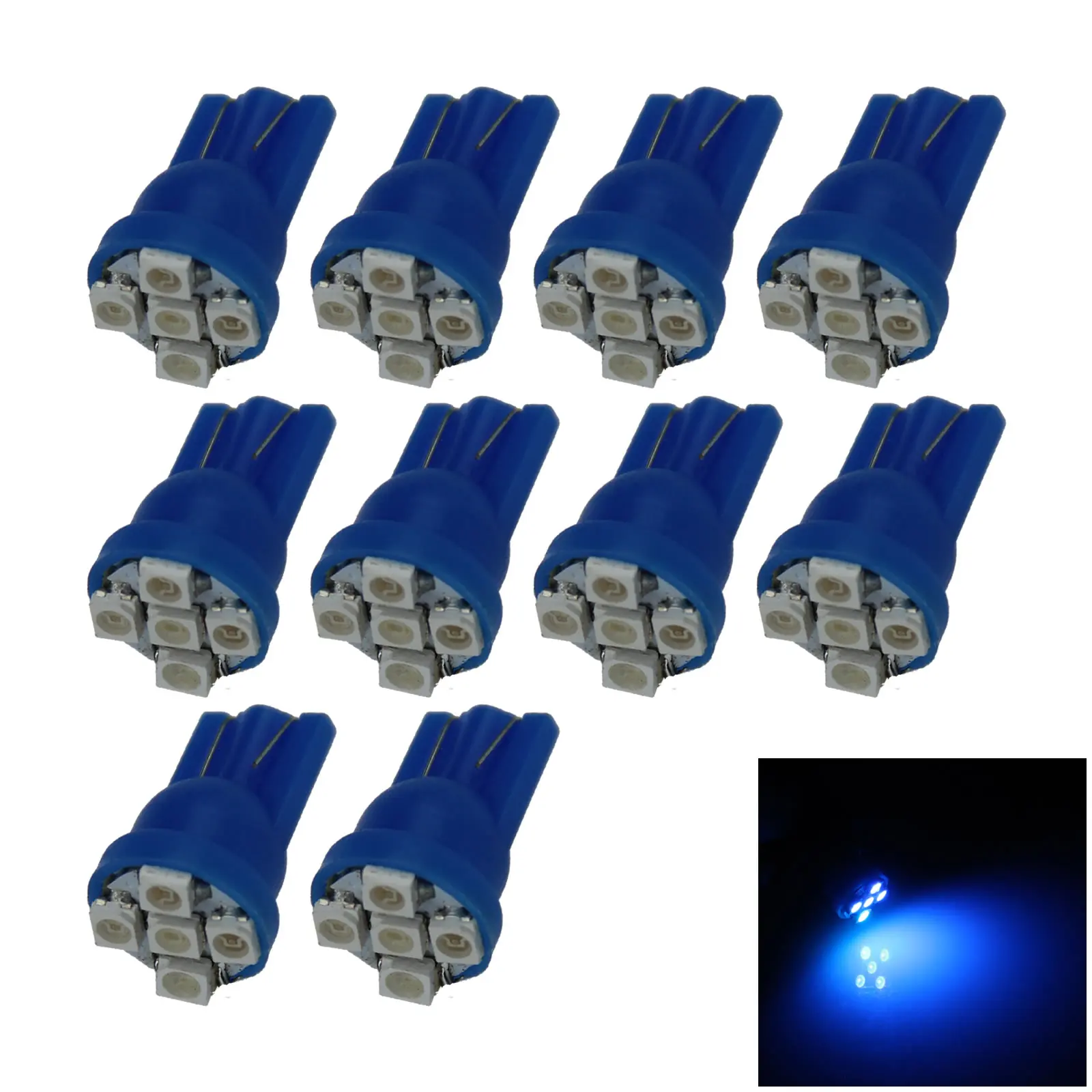 10x Blue Auto T10 W5W Wedge Light Parking Bulb 5 Emitters 3528 SMD LED 147 152 158 12961 A022-B