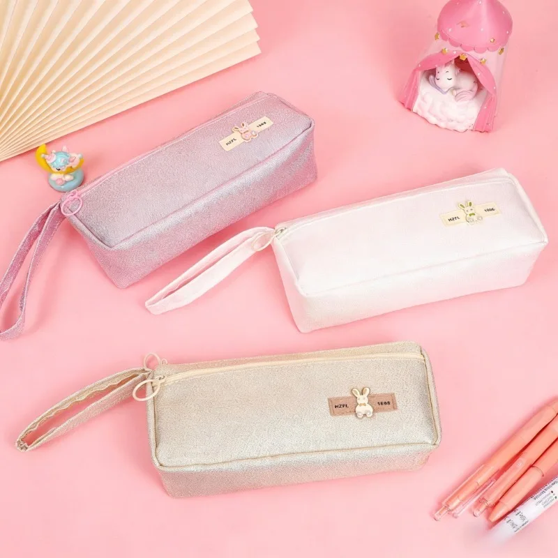 Solid-color Large-capacity Japanese-style Cotton-cord Pencil Case Perfect for Middle School Students' Daily School Supplies