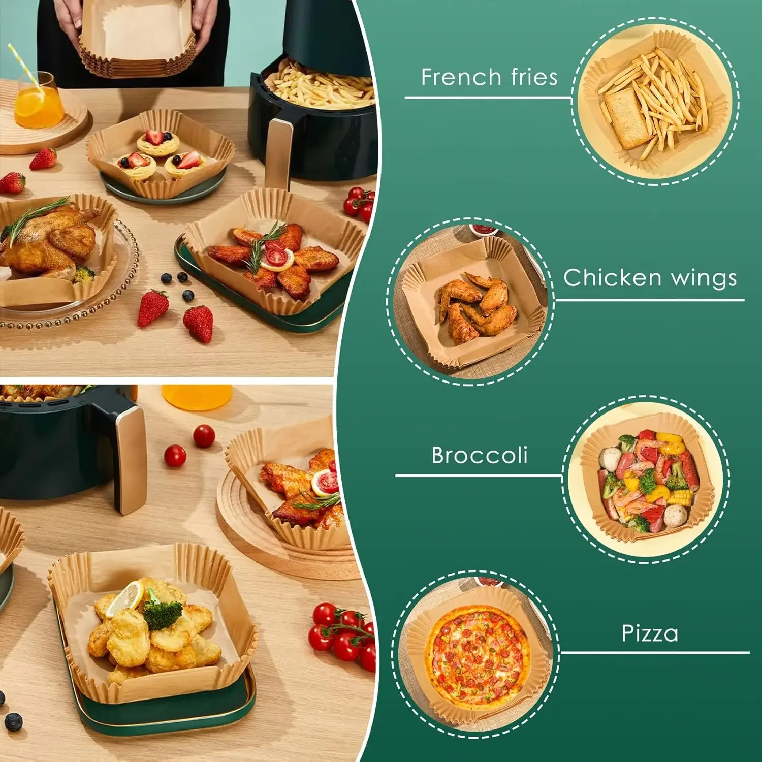 بطانة مقلاة هوائية للاستعمال مرة واحدة، حصيرة ميكروويف غير لاصقة، مقلاة هوائية مربعة، منتجات الخبز الورقية #3
