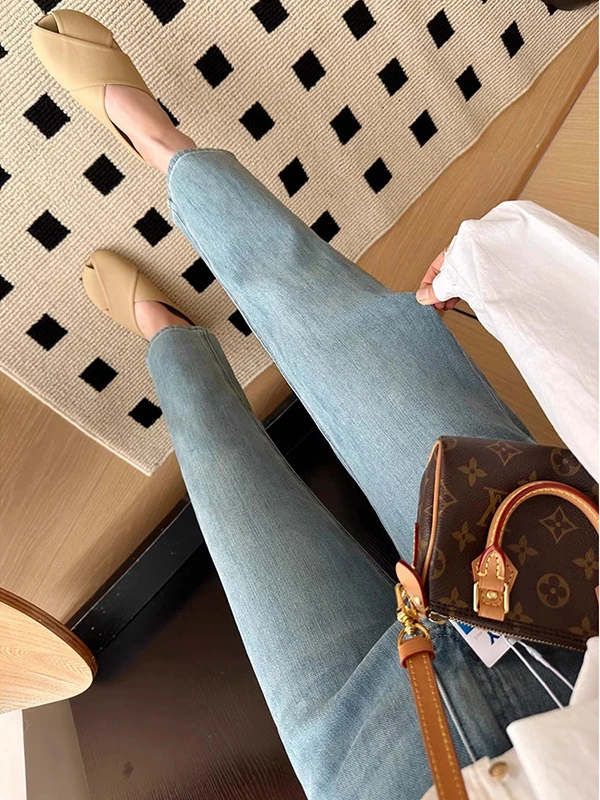 

High Waist Straight Leg Jeans Women's Spring Summer New Style Small Size Drapey Slimming Nine Point Pants Commute Style