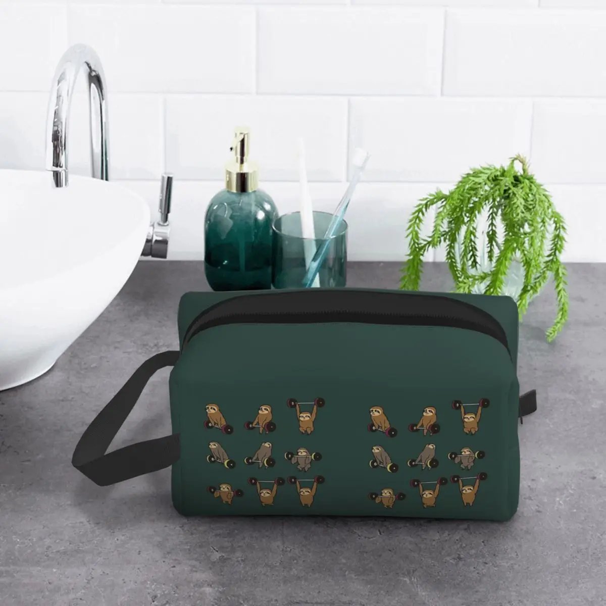 Funny Sloth Weightlifting Makeup Bag Cosmetic Organizer Storage Dopp Kit Toiletry Cosmetic Bag Women Beauty Travel Pencil Case